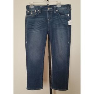 TRUE RELIGION LADIES BLUE  ROLLED CAPRI  STRETCH DENIM SIZE 31 #754